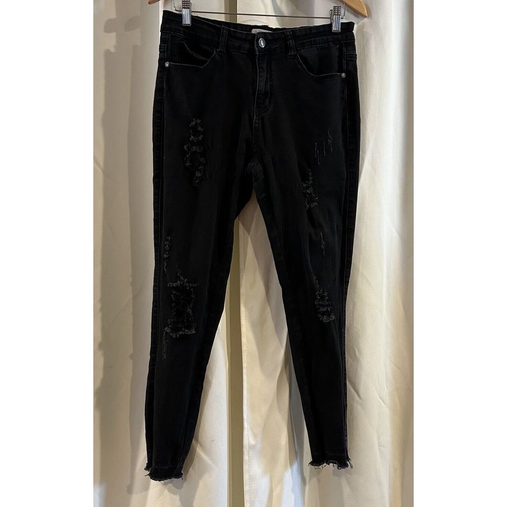 Judy Blue Jeans 13/31 Mid Rise Black Boyfriend Distressed Jeans